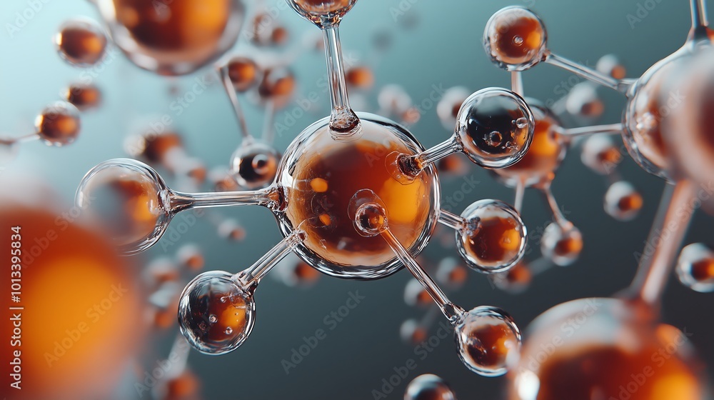 A visual representation of molecules. The molecules should be depicted in a modern, sleek style, with glowing orbs connected by lines to represent atomic bonds. A visual representation of molecules. The molecules should be depicted in a modern, sleek style, with glowing orbs connected by lines to represent atomic bonds.