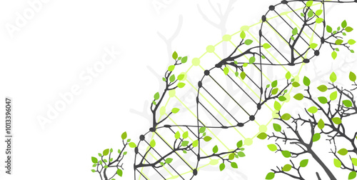 Scientific medical background with abstract image of dna molecule and tree branches. Hand drawn vector illustration.
