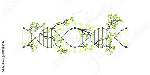 Scientific medical background with abstract image of dna molecule and tree branches. Hand drawn vector illustration.