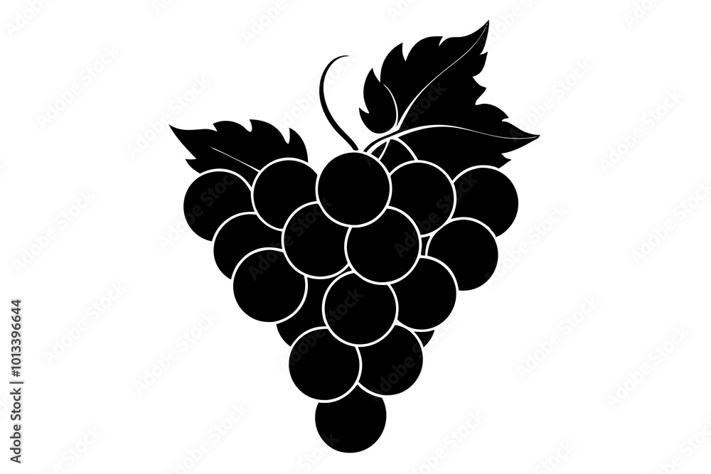 Fototapeta premium Delicious fruit grapes silhouette black vector art illustration