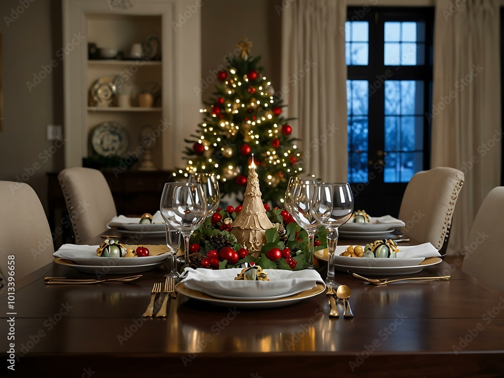 Elegant dining room decor photos showcasing festive table settings for Christmas. Elegant dining room decor photos showcasing festive table settings for Christmas.