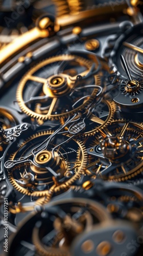 Intricate clockwork mechanism, 4K hyperrealistic photo