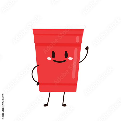 Red plastic party cup, material design. Red beer cup vector. plastic character design.