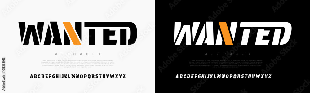 Wanted creative modern geometric urban alphabet font. Digital abstract futuristic, game, techno, robot, music, logo, sport, minimal technology typography. Simple numeric vector illustration Wanted creative modern geometric urban alphabet font. Digital abstract futuristic, game, techno, robot, music, logo, sport, minimal technology typography. Simple numeric vector illustration