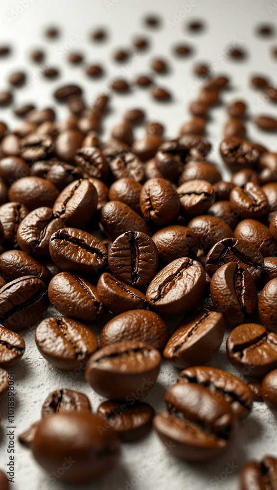 Coffee beans scattered on white surface. Coffee beans scattered on white surface.