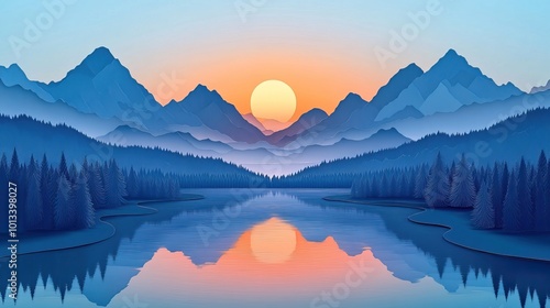 Breathtaking panorama of a serene lake surrounded by mountains Stunning view of a calm lake with mountain backdrop