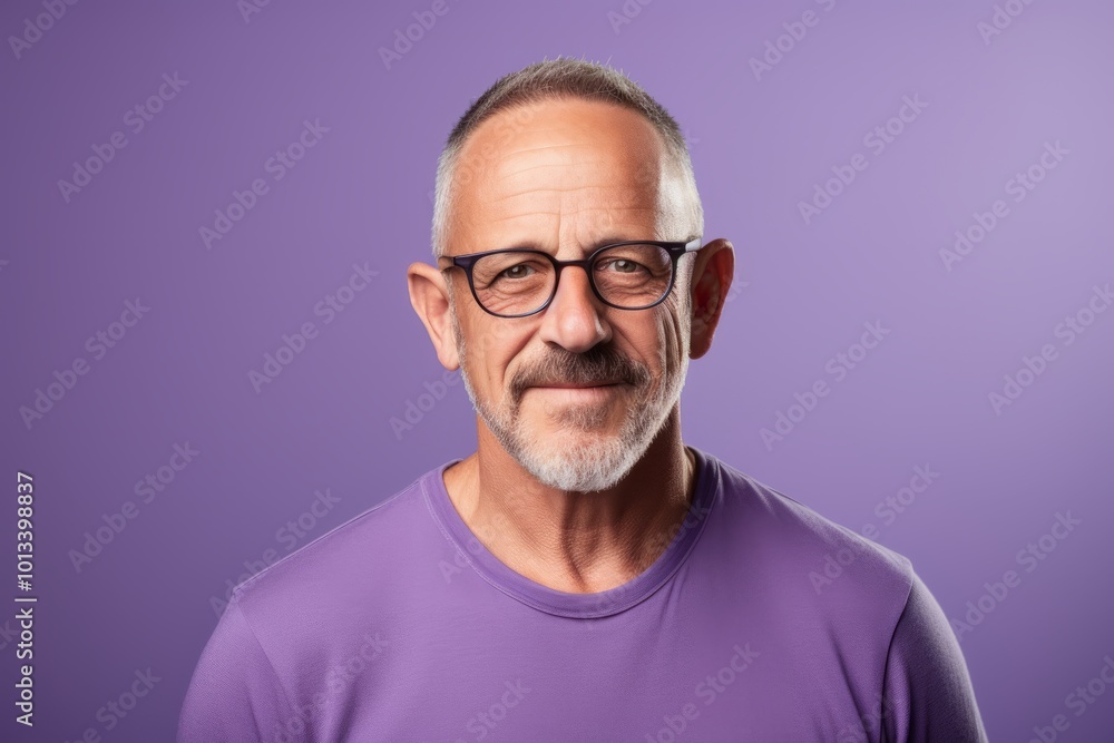Portrait of a senior man with glasses. Isolated over purple background. Portrait of a senior man with glasses. Isolated over purple background.