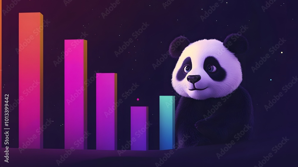 cute panda bear looking at colorful graph cute panda bear looking at colorful graph