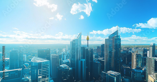 Aerial View of City Skyline and Skyscrapers Under Blue Sky and White Clouds