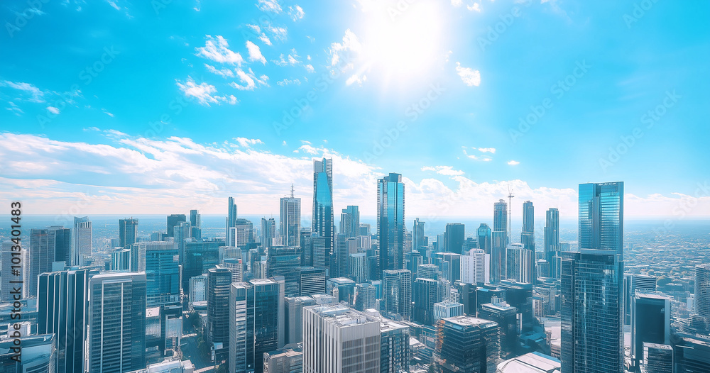 Aerial View of City Skyline and High-Rise Buildings Under Blue Sky and White Clouds Aerial View of City Skyline and High-Rise Buildings Under Blue Sky and White Clouds