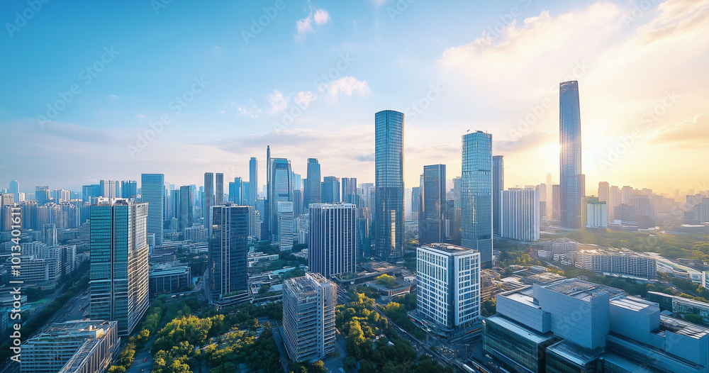 Aerial View of City Skyline and High-Rise Buildings Under Blue Sky and White Clouds Aerial View of City Skyline and High-Rise Buildings Under Blue Sky and White Clouds