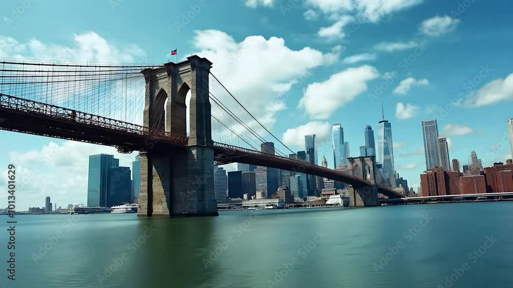 Iconic Brooklyn Bridge with New York City Skyline in the Background Iconic Brooklyn Bridge with New York City Skyline in the Background