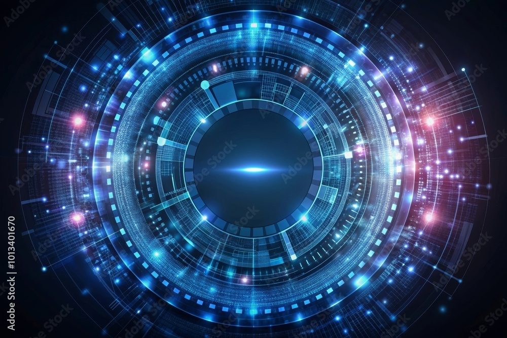 Digital abstract neon ring web network