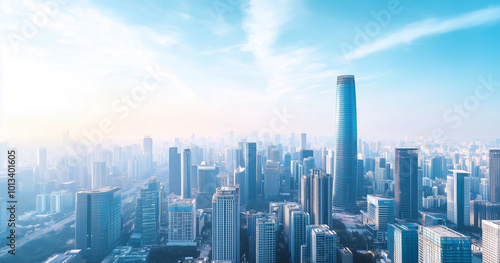 Aerial View of City Skyline and High-Rise Buildings Under Blue Sky and White Clouds