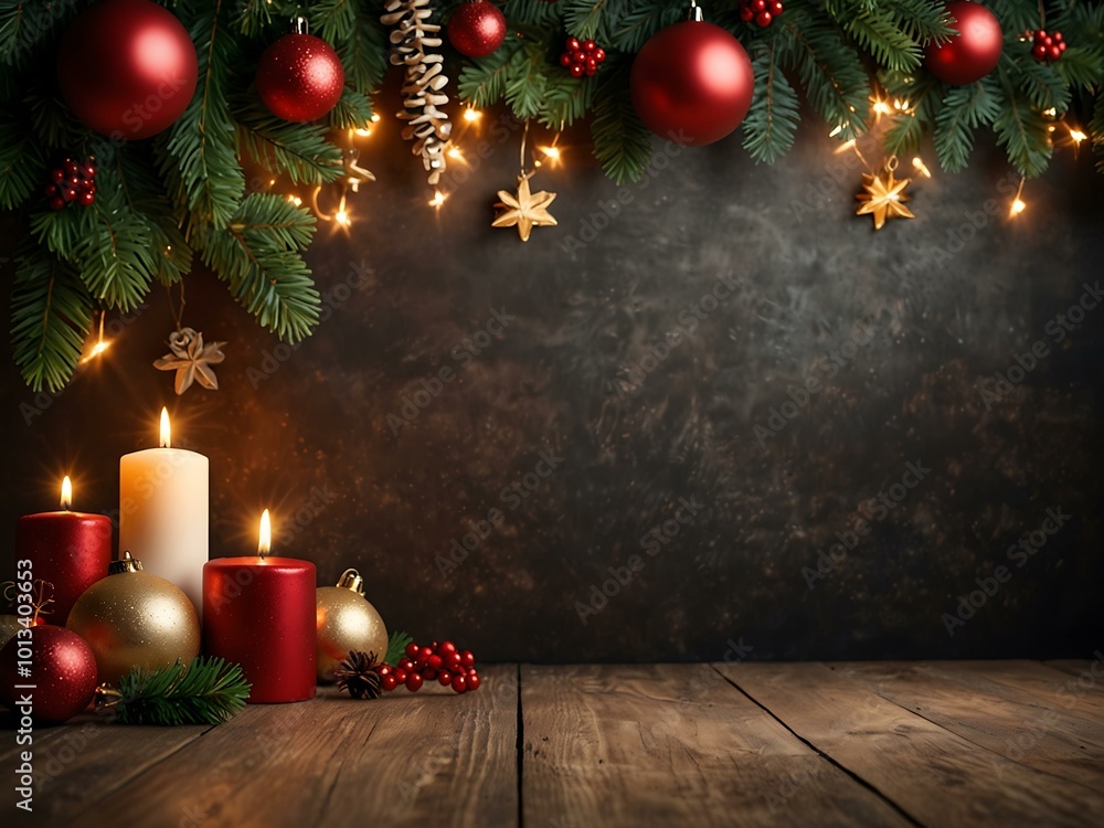 Festive Christmas backdrop with decorations. Festive Christmas backdrop with decorations.