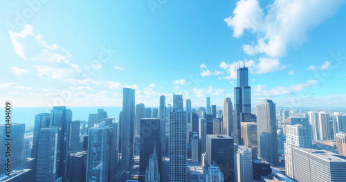 Aerial View of City Skyline and High-Rise Buildings Under Blue Sky and White Clouds