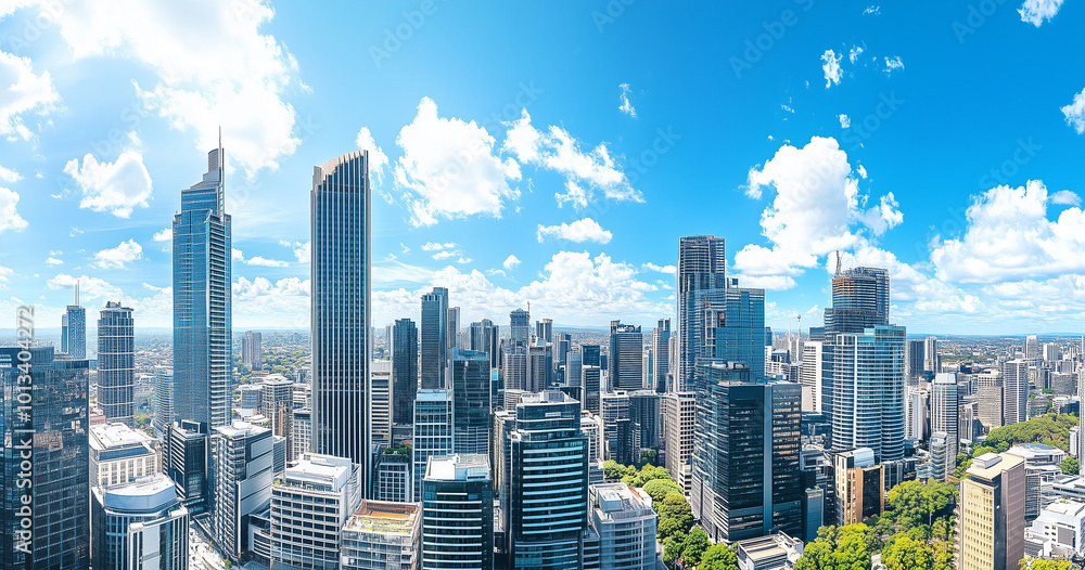 Aerial View of City Skyline and High-Rise Buildings Under Blue Sky and White Clouds Aerial View of City Skyline and High-Rise Buildings Under Blue Sky and White Clouds