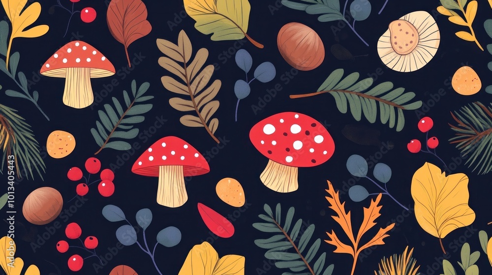 Adorable forest elements pattern for packaging, textiles Adorable forest elements pattern for packaging, textiles