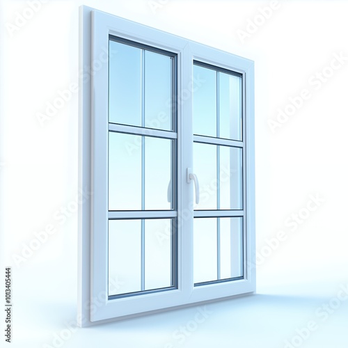 White double-hung window with four panes on each side, isolated on white background.