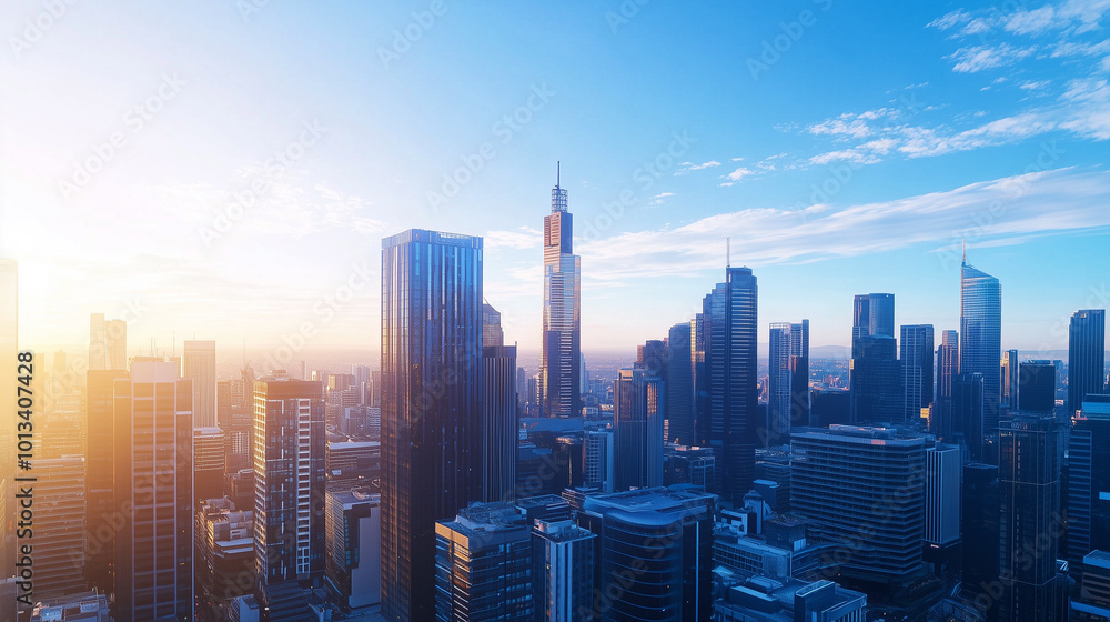 Aerial View of City Skyline and High-Rise Buildings Under Blue Sky and White Clouds Aerial View of City Skyline and High-Rise Buildings Under Blue Sky and White Clouds