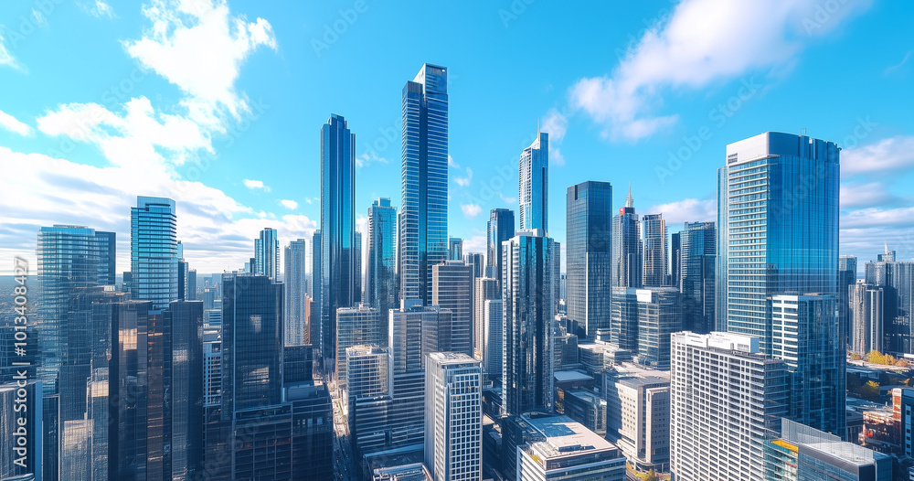 Aerial View of City Skyline and High-Rise Buildings Under Blue Sky and White Clouds Aerial View of City Skyline and High-Rise Buildings Under Blue Sky and White Clouds