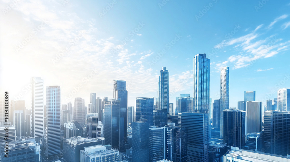 Aerial View of City Skyline and High-Rise Buildings Under Blue Sky and White Clouds Aerial View of City Skyline and High-Rise Buildings Under Blue Sky and White Clouds