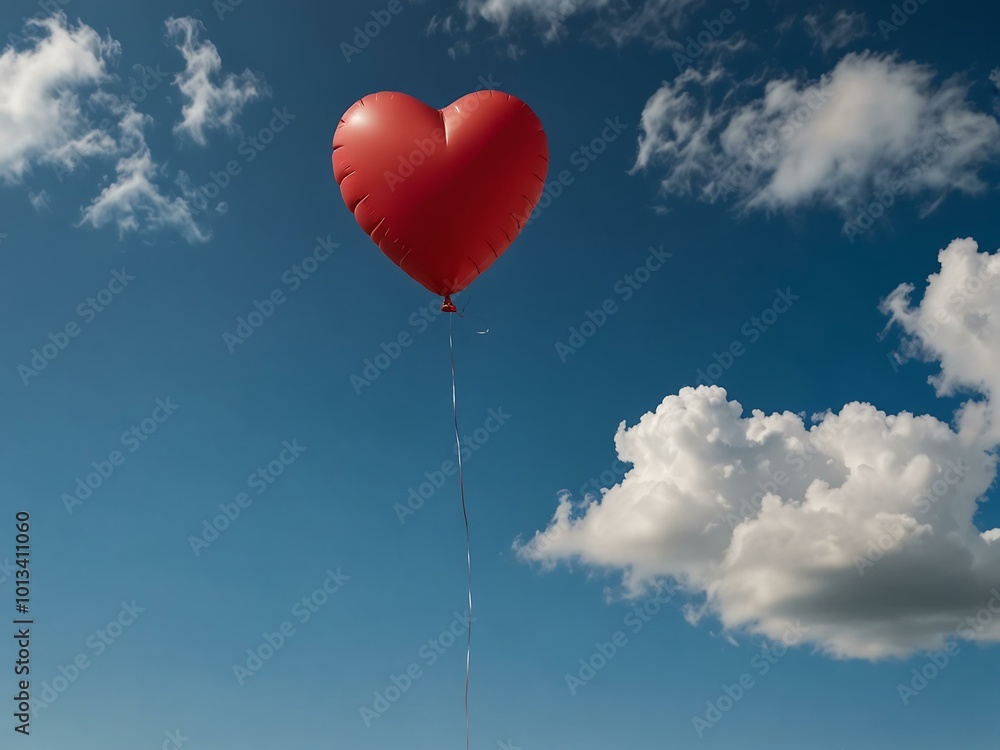 Heart-shaped balloon floating in a blue sky. Heart-shaped balloon floating in a blue sky.