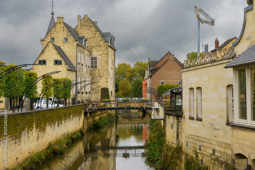 Obraz premium Iconic Landmarks in Valkenburg The Netherlands. High quality photoThis photo highlights some of the most famous landmarks in Valkenburg, a charming town in The Netherlands. The image features historic