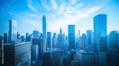 City Skyline and Skyscrapers Under Blue Sky and White Clouds Aerial View