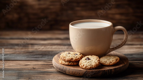 Milk cup with biscuits on table