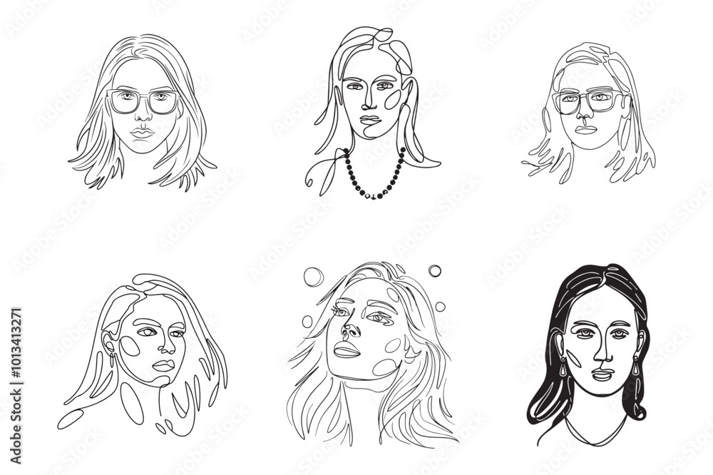 GROUP OF WOMEN FACE VECTOR ONE LINE ART ILLUSTRATION GROUP OF WOMEN FACE VECTOR ONE LINE ART ILLUSTRATION