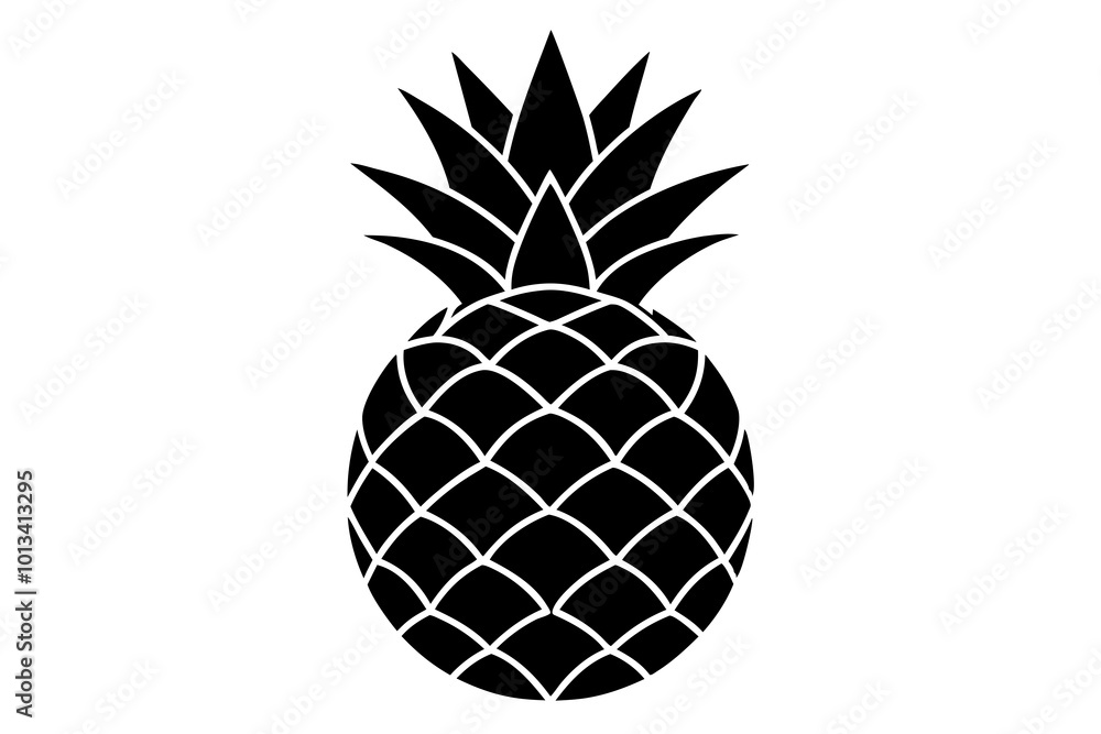 Obraz premium Delicious fruit pineapple silhouette black vector art illustration