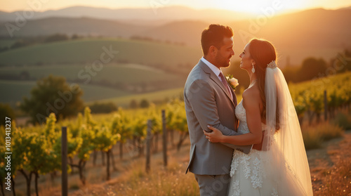 Romantic Vineyard Wedding Photography in Tuscany at Sunset – Bride and Groom Portrait for Destination Wedding