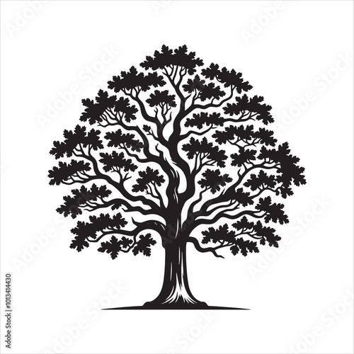 Oak Tree Vector illustration in black and white - Oak Plant Silhouette Design
 photo