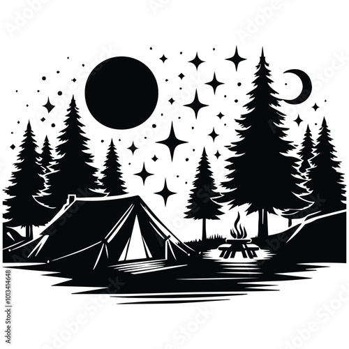 A camping illustration showcasing a tent nestled in front of a towering mountain, capturing the essence of outdoor adventure.