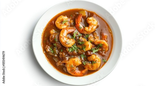  Gumbo on a plate, on white plain isolated, top view