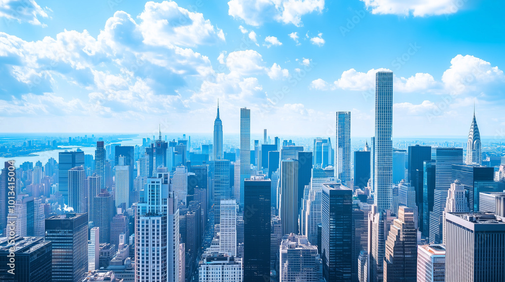 Aerial View of City Skyline and High-Rise Buildings Under Blue Sky and White Clouds Aerial View of City Skyline and High-Rise Buildings Under Blue Sky and White Clouds