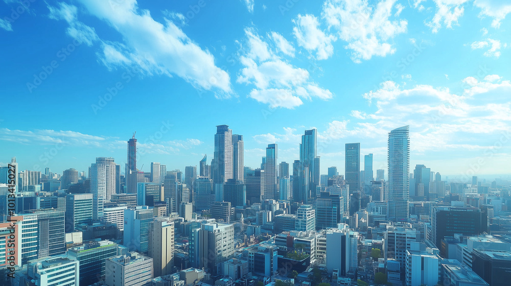 Aerial View of City Skyline and High-Rise Buildings Under Blue Sky and White Clouds Aerial View of City Skyline and High-Rise Buildings Under Blue Sky and White Clouds