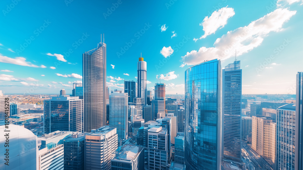 Aerial View of City Skyline and High-Rise Buildings Under Blue Sky and White Clouds Aerial View of City Skyline and High-Rise Buildings Under Blue Sky and White Clouds