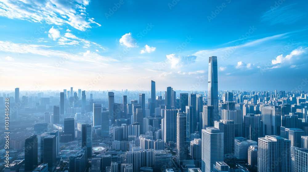Aerial View of City Skyline and High-Rise Buildings Under Blue Sky and White Clouds Aerial View of City Skyline and High-Rise Buildings Under Blue Sky and White Clouds