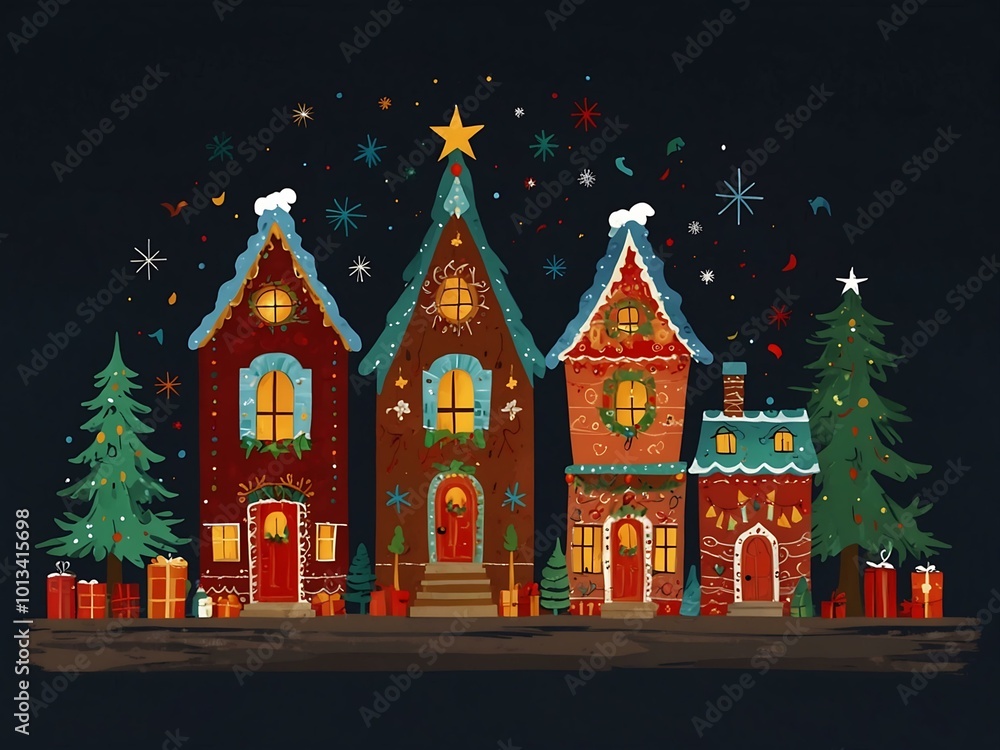 Fototapeta premium Illustrations of festive holiday wall art for seasonal decor.