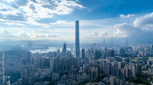 Aerial View of City Skyline and High-Rise Buildings Under Blue Sky and White Clouds