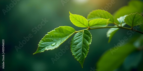 Fresh Green Leaves Drenched in Heavy Rain