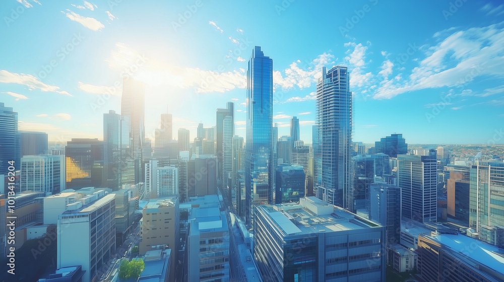 Aerial View of City Skyline and High-Rise Buildings Under Blue Sky and White Clouds Aerial View of City Skyline and High-Rise Buildings Under Blue Sky and White Clouds