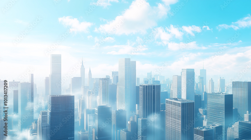 Aerial View of City Skyline and High-Rise Buildings Under Blue Sky and White Clouds Aerial View of City Skyline and High-Rise Buildings Under Blue Sky and White Clouds