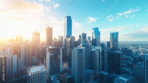 Aerial View of City Skyline and High-Rise Buildings Under Blue Sky and White Clouds