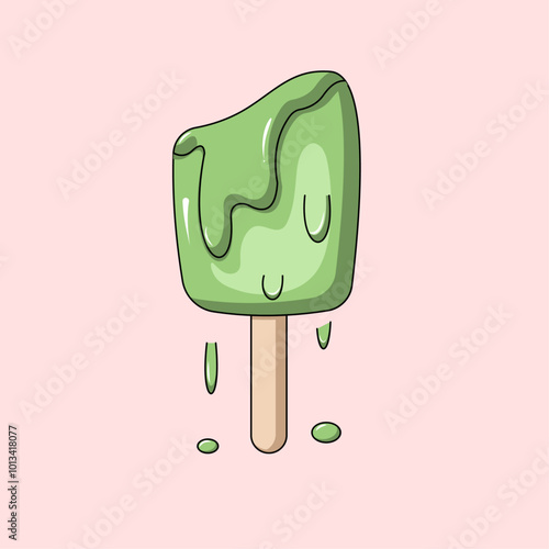 Melted matcha ice cream illustration