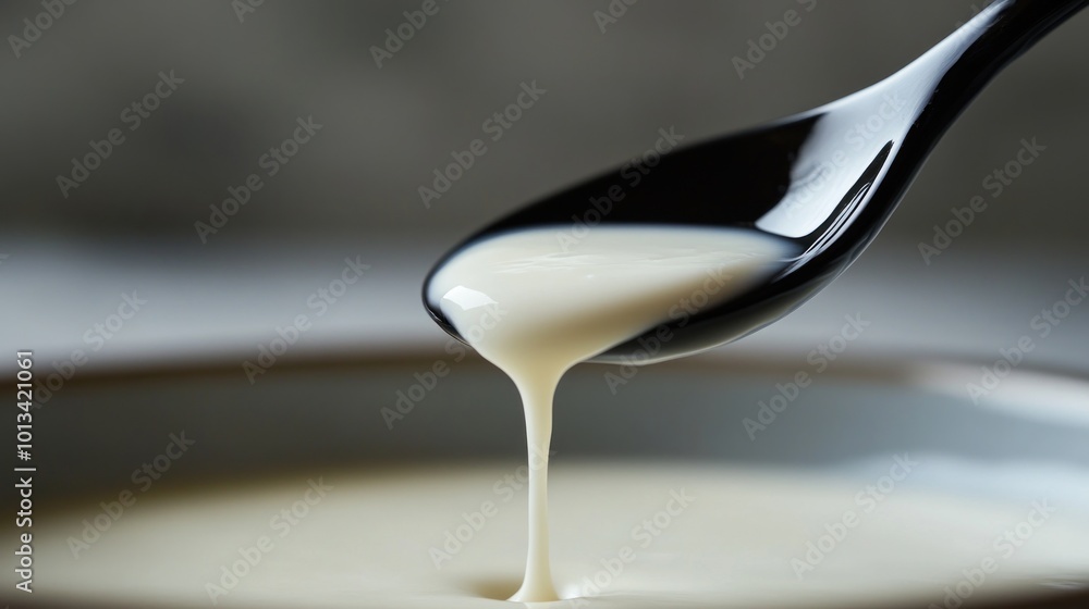 Milk Dripping from a Spoon into a Bowl Milk Dripping from a Spoon into a Bowl