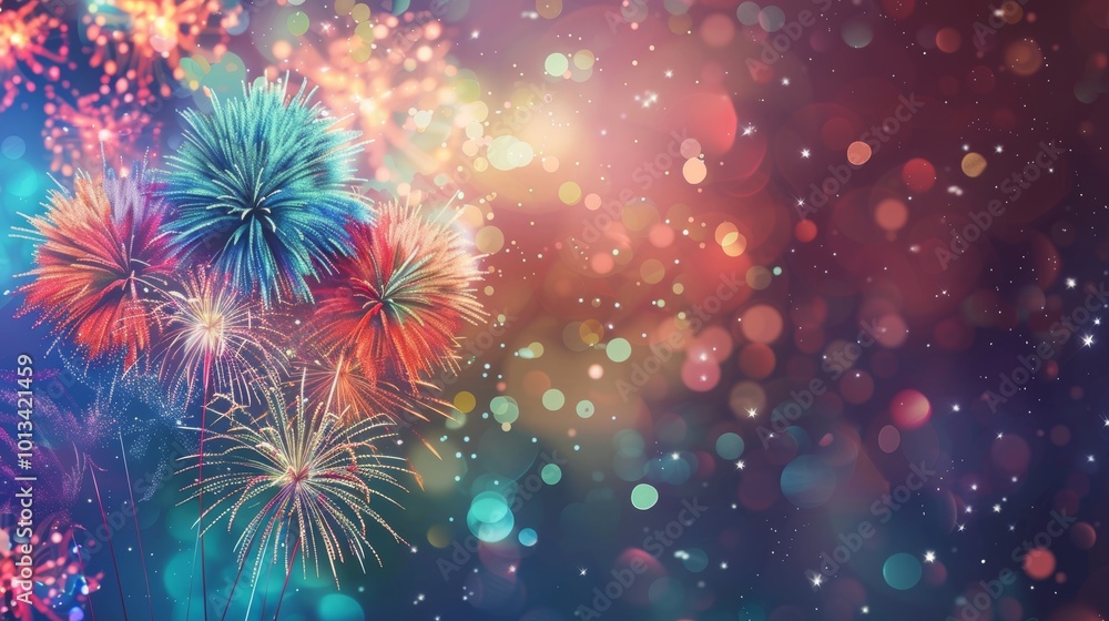 Vibrant firework display illuminating a starry night sky with colorful explosions and celebration Vibrant firework display illuminating a starry night sky with colorful explosions and celebration