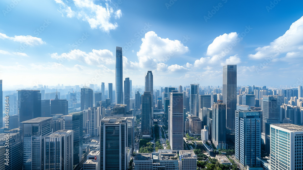 Aerial View of City Skyline and High-Rise Buildings Under Blue Sky and White Clouds Aerial View of City Skyline and High-Rise Buildings Under Blue Sky and White Clouds